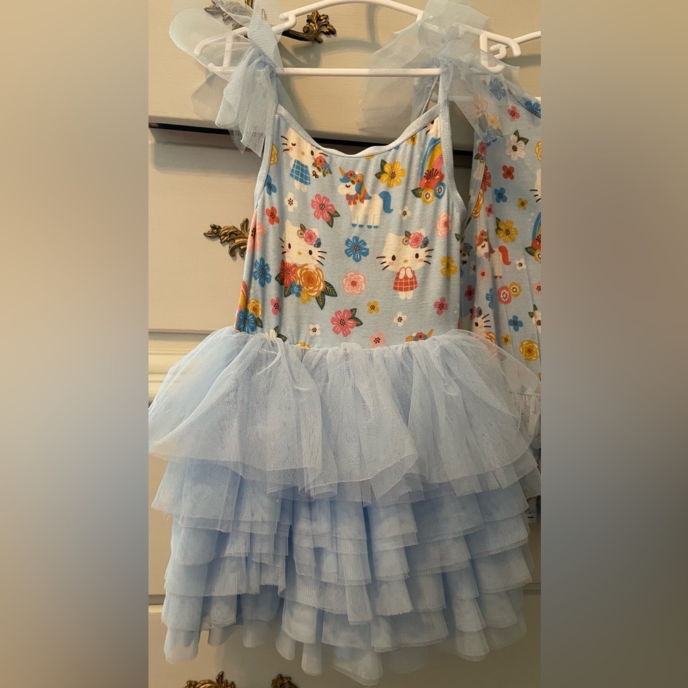 POSH PEANUT x Hellos Kitty Springtime blue ruffle tulle dress 3T-4-T